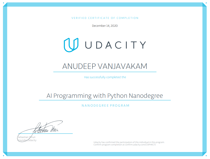 AI Programming with Python Nanodegree