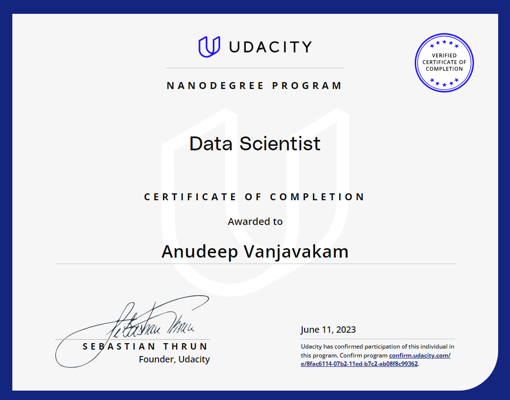 Certified Data Scientist Nanodegree